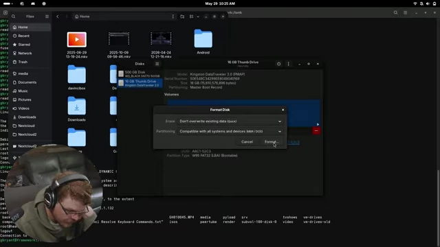 GNOME Disks utility showing a three-step process for formatting a disk