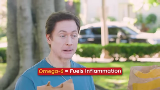 A text graphic stating "Omega-6 = Fuels Inflammation".