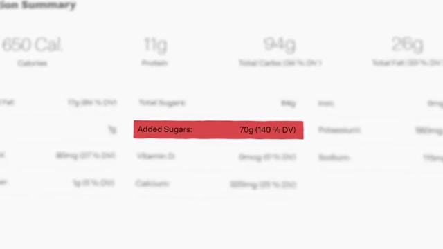 A nutritional summary for the Caramel Frappe, highlighting "Added Sugars: 70g (140% DV)".