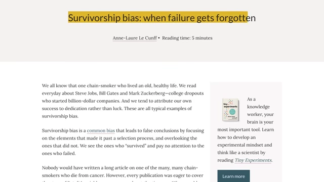 An article headline discussing "Survivorship bias: when failure gets forgotten."