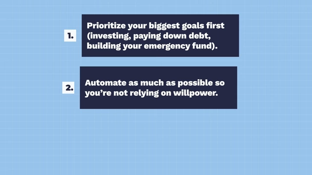 Numbered list detailing the first two steps for intentional spending: prioritizing goals and automating savings