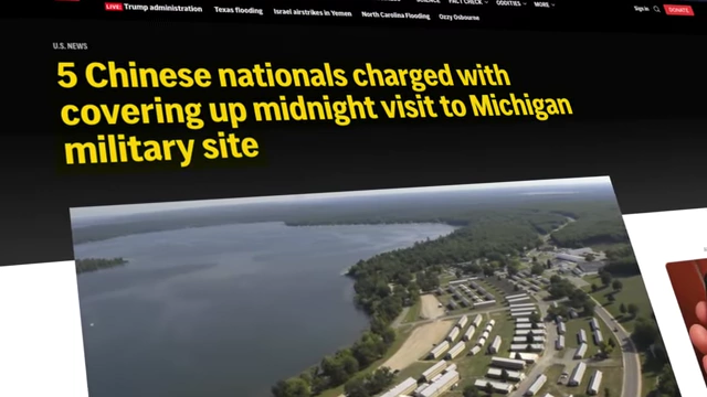 Headline on Chinese nationals charged after visiting a U.S. military training site