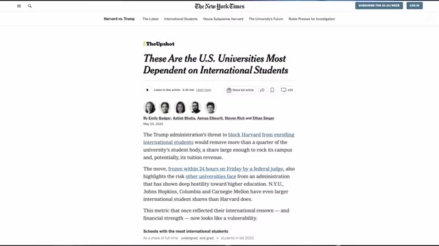 Article discussing U.S. universities' dependence on international students