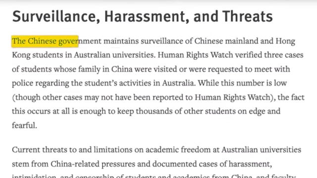 Report on Chinese government surveillance of students in Australian universities