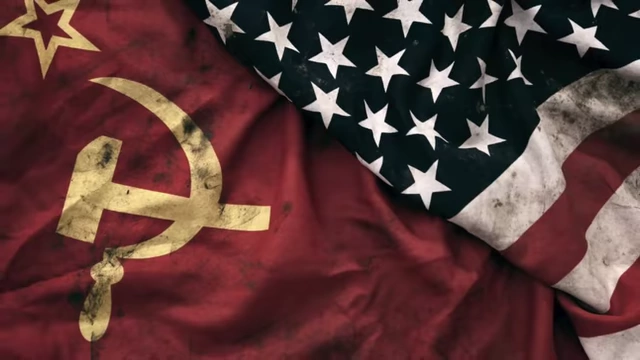 U.S. and Soviet Union flags, representing past "peace through people" student exchanges