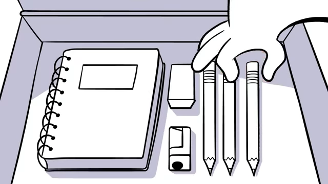 A clean, organized desk with school supplies.