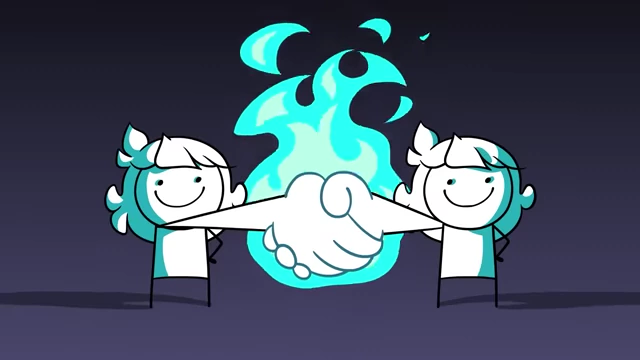 Jaiden shaking hands with herself, representing a mental deal.