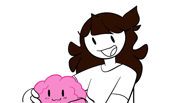 Jaiden smiling with a happy pink brain.
