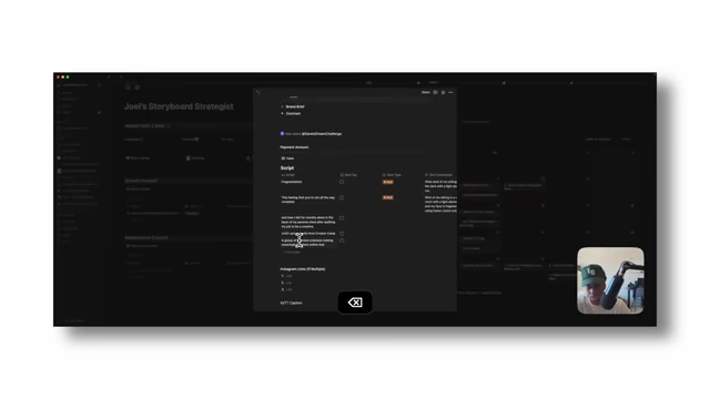 Screenshot of a Notion page for content planning and scripting