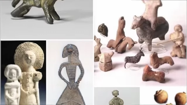 A collection of excavated medieval children's toys, including a horse and dolls