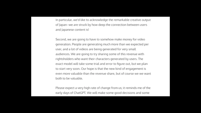 Sam Altman's blog post discussing OpenAI's plan to compensate rights holders for AI-generated content
