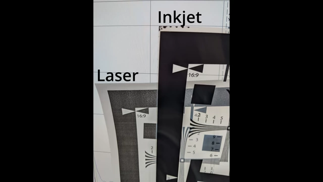 A side-by-side comparison of photo masks printed with laser (left) and inkjet (right) printers, clearly showing the superior opacity and detail of inkjet output.