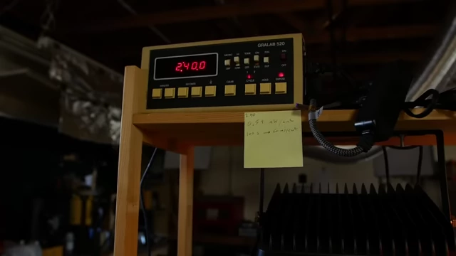 A digital timer displaying the exposure time (2 minutes 40 seconds) and a note detailing measured light intensity, providing specific process parameters.