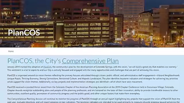 科罗拉多斯普林斯市综合规划“PlanCOS”的网站主页