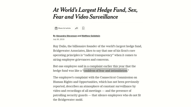 Article describing Bridgewater as a "cauldron of fear and intimidation" due to surveillance