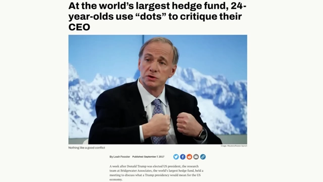 Article about employees using the "dot program" to critique Dalio