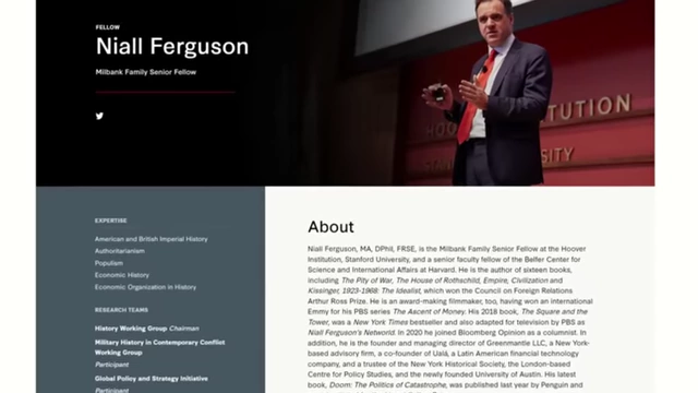 Niall Ferguson's profile as a Milbank Senior Fellow at Harvard