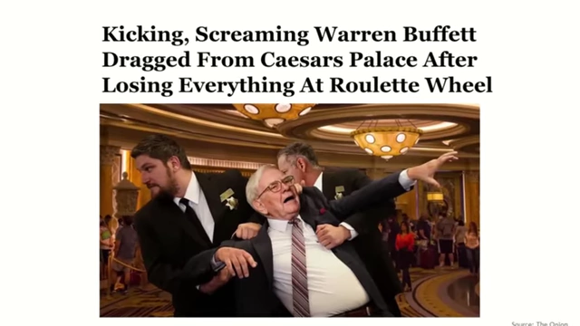 A satirical headline about Warren Buffett being "dragged from Caesars Palace"