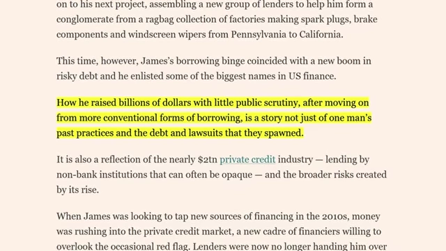 An excerpt from a Financial Times article questions how First Brands raised billions with little public scrutiny.