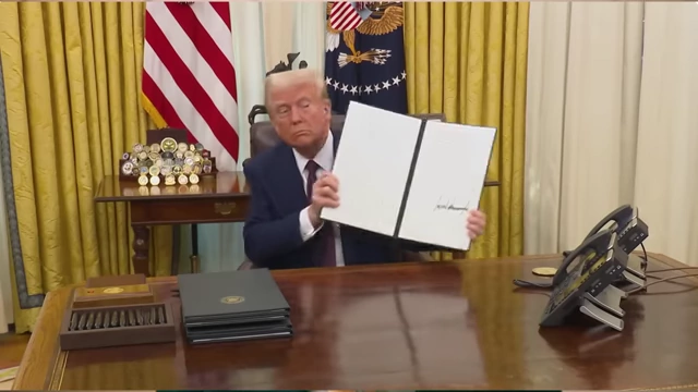 President Trump displays the signed executive order allowing private equity firms to access 401(k) retirement funds.