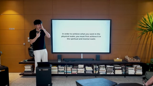 Slide explaining that physical reality is achieved through spiritual and mental alignment first.