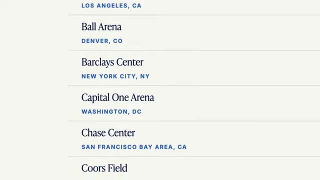 List of stadiums and arenas where CLEAR services are available, showing its expansion beyond airports