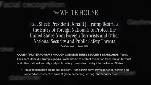 White House fact sheet detailing President Donald Trump's executive order on restricting foreign nationals' entry for enhanced vetting