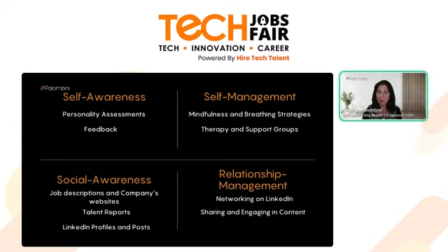 A chart outlining strategies for developing emotional intelligence across self-awareness, self-management, social awareness, and relationship management.
