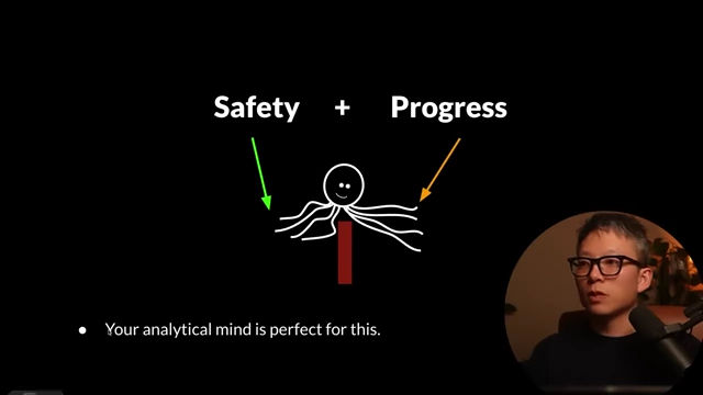 Diagram illustrating the octopus's strategy of combining safety for its main body with progress through its extended tentacles.