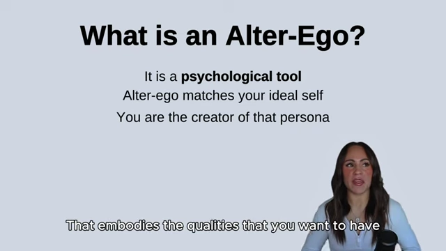 A slide defining an alter-ego as a psychological tool and a created persona matching your ideal self.