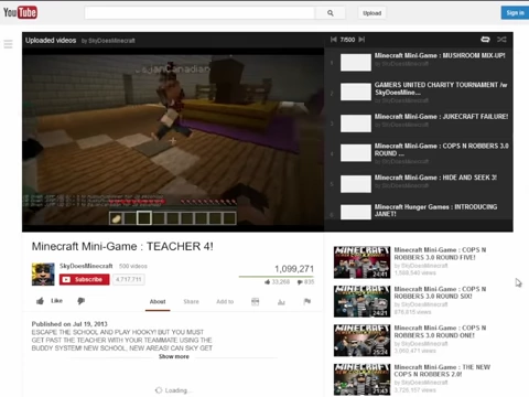 An old YouTube page displaying a Minecraft gameplay video by SkyDoesMinecraft, highlighting the platform's earlier, personality-driven content and simpler interface.