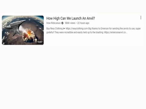 A YouTube video listing "How High Can We Launch An Anvil?" as an example of a topic-driven video over personality.