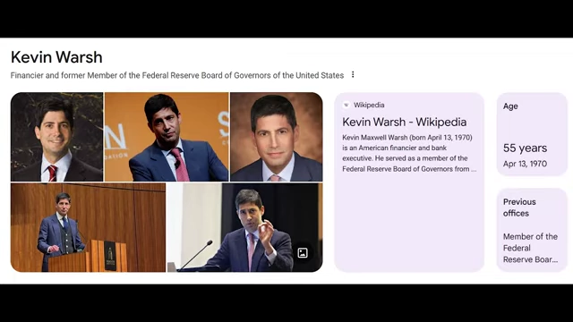 Kevin Warsh's Wikipedia entry, highlighting his career as a financier and former member of the Federal Reserve Board of Governors.