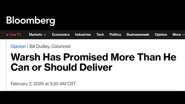 A Bloomberg opinion piece questioning Kevin Warsh's ability to deliver on his promises.