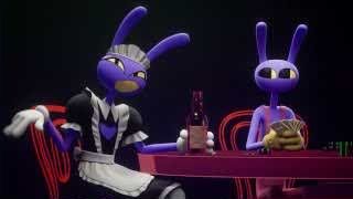 Maid Jax and Apathetic Jax at a table, representing internal conflict and suppressed identity
