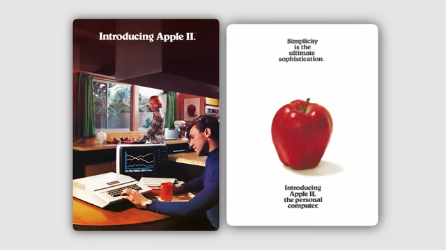 An old Apple II advertisement from the 1970s, showcasing a clear, minimalist design to highlight the concept of craftsmanship and heritage in branding