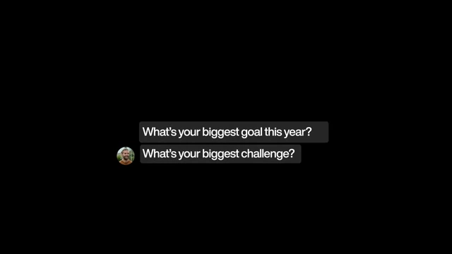 Survey questions displayed on screen: "What's your biggest goal this year?" and "What's your biggest challenge?"