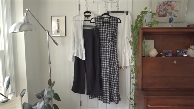 Recommended lightweight, breathable linen trousers, Gingham dress, and linen midi skirt