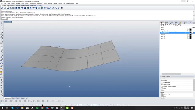 A surface being matched to another by curvature, illustrating the three rows of control points involved in G2 continuity