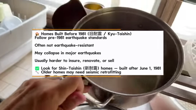 Information regarding homes built before 1981 and earthquake resistance standards, advising to look for Shin-Taishin homes.