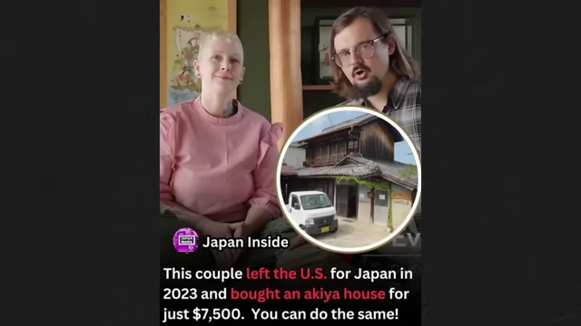 A social media post showing a cheap Akiya home for sale, promoting the idea of easy and affordable housing in Japan