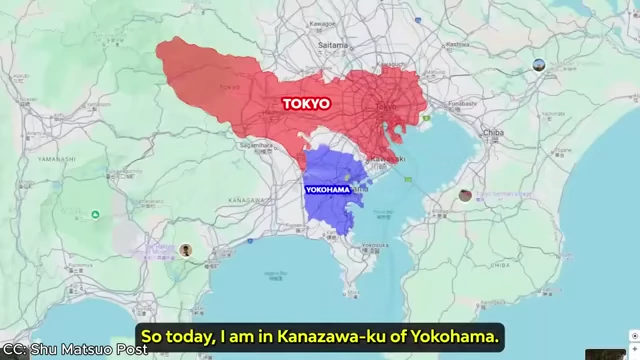 Map showing the relative locations of Tokyo and Yokohama, highlighting urban areas.