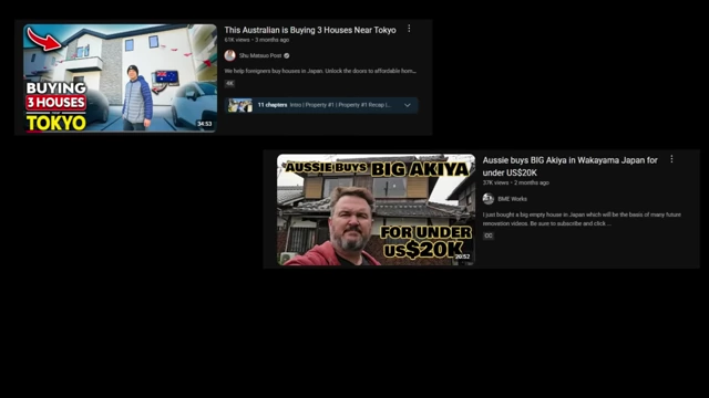YouTube video thumbnails promoting the purchase of Akiya.