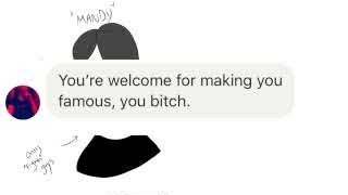 A Facebook message from "Mandy" to the speaker, sarcastically thanking her for fame.