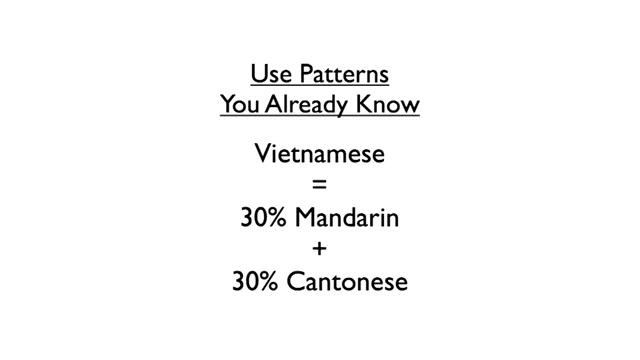 A slide showing that Vietnamese is composed of 30% Mandarin and 30% Cantonese, illustrating the use of existing language patterns