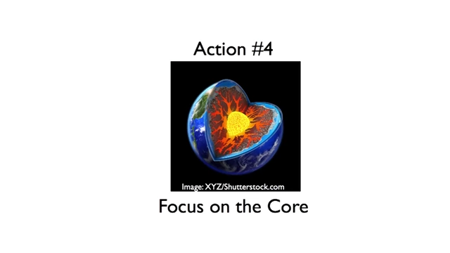 Action #4: Focus on the Core, illustrated by a cross-section of Earth's core