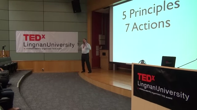 A summary slide of the "5 Principles and 7 Actions" for language acquisition
