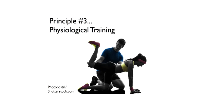 Principle #4: Physiological training, illustrated by a person performing leg exercises