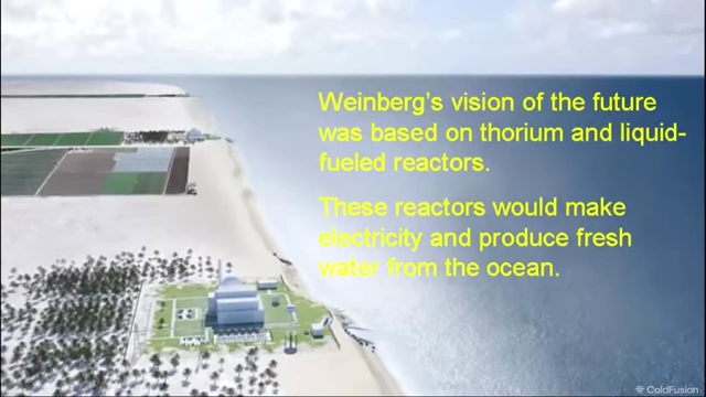 Illustration of Weinberg's vision for thorium reactors powering desalination and agriculture in desert areas