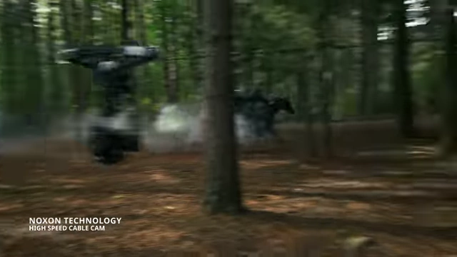 The Noxin high-speed cable cam moving rapidly through the forest.